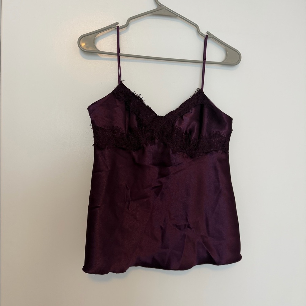 Silky Lace Trim Cami Tank Top - Deep Plum